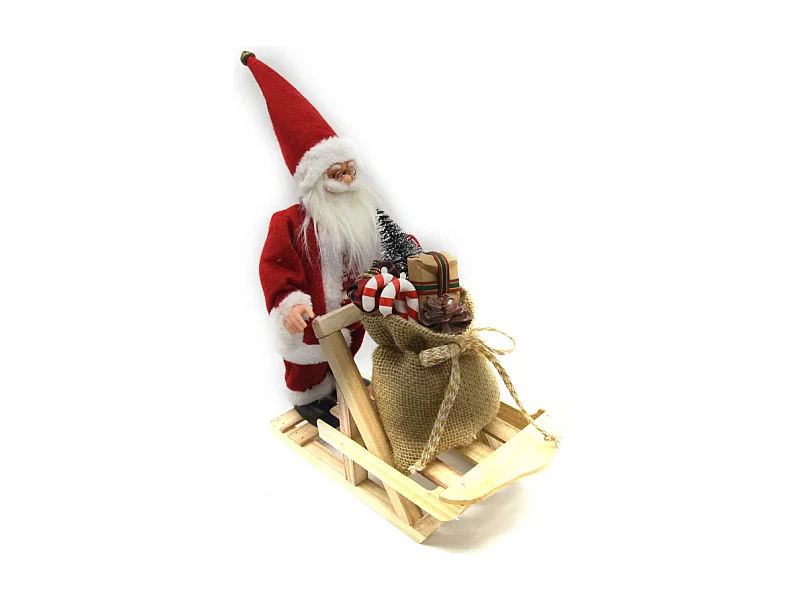 Babbo natale tessuto con slitta regali rosso cm 33x12h30