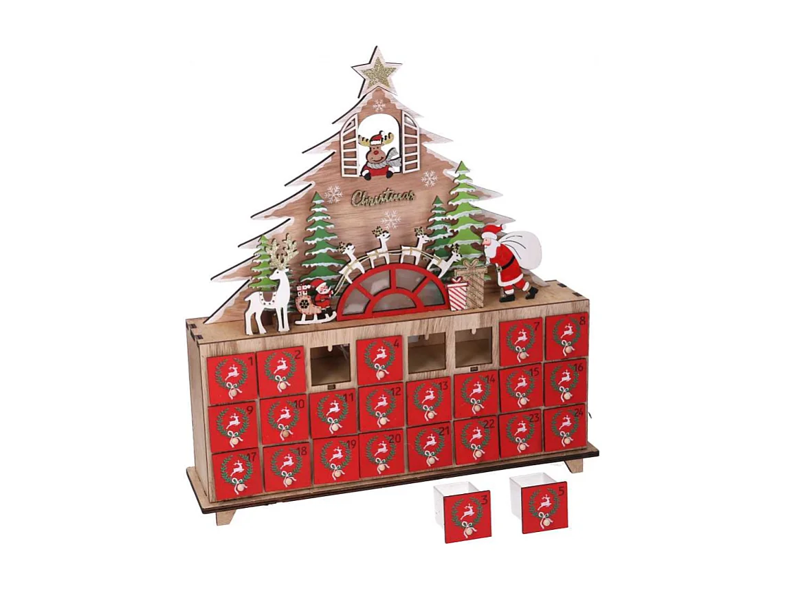 Calendario legno led albero rosso cm 31x8h34,5