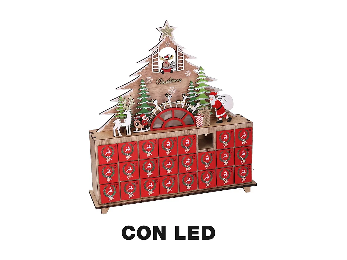 Calendario legno led albero rosso cm 31x8h34,5