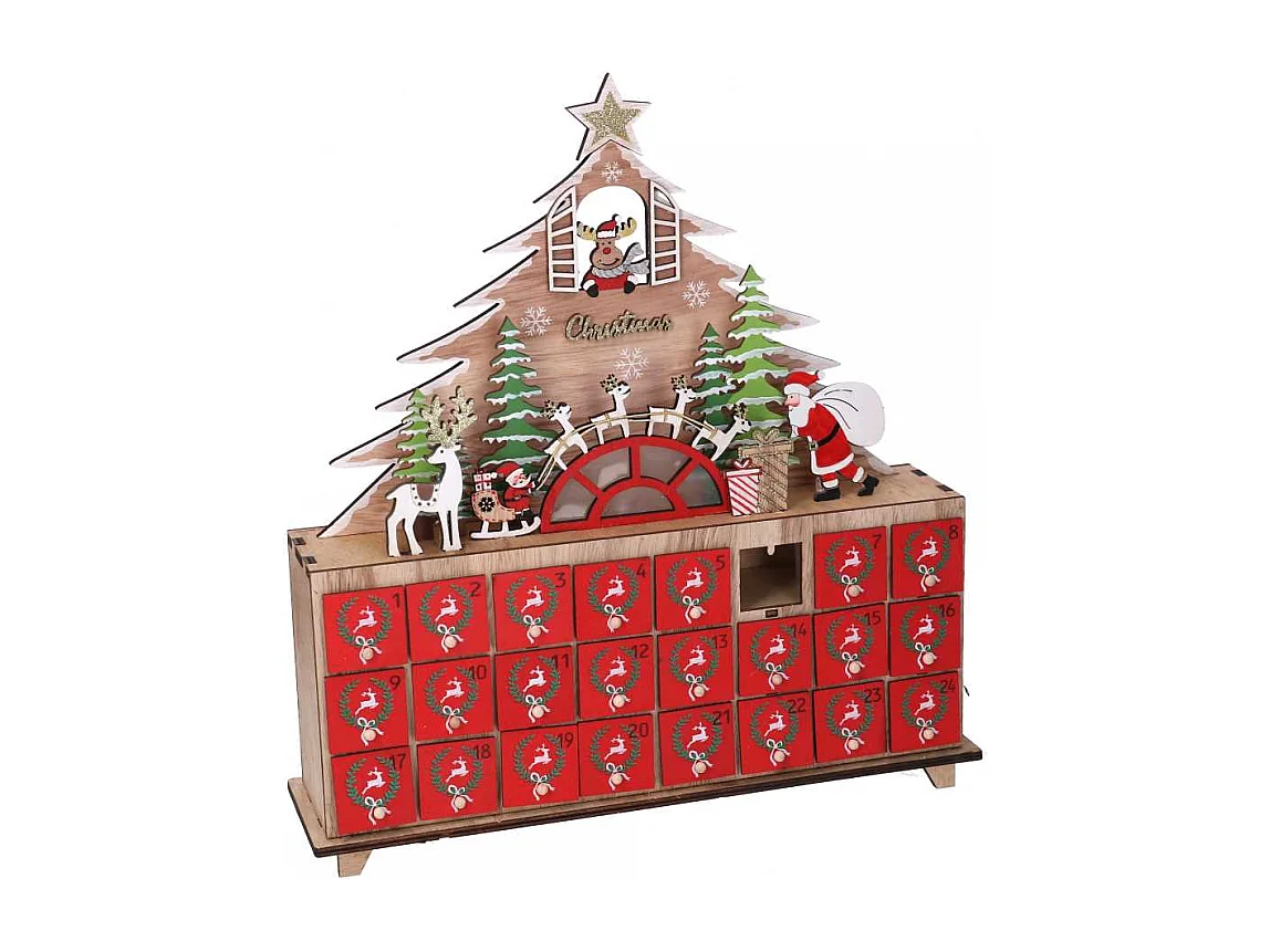 Calendario legno led albero rosso cm 31x8h34,5