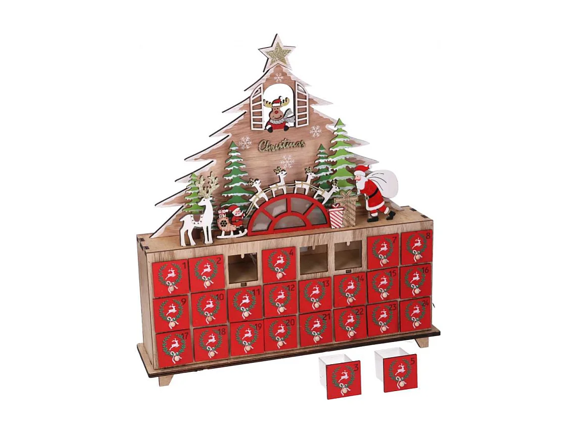 Calendario legno led albero rosso cm 31x8h34,5