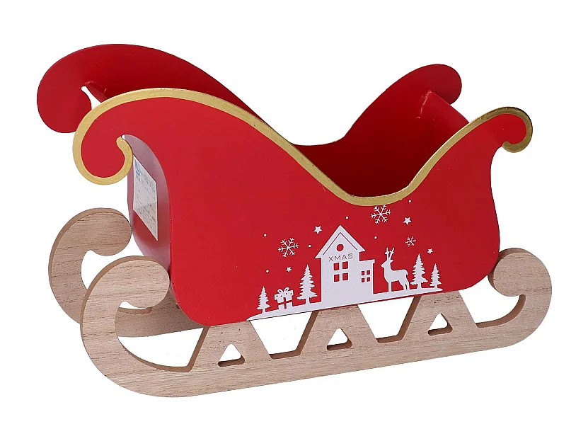 Slitta metallo casetta bianco e rosso cm27,5x10h20