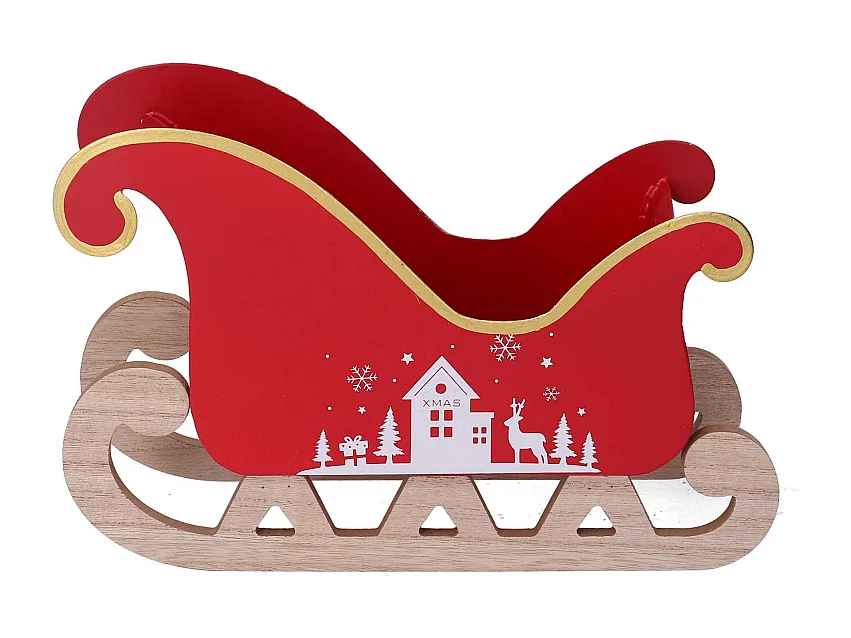 Slitta metallo casetta bianco e rosso cm27,5x10h20