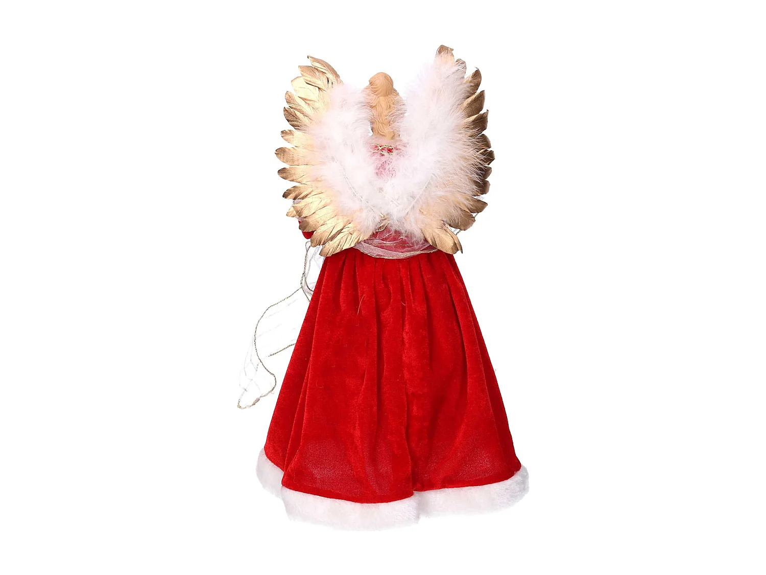 Puntale tessuto angelo con ghirlanda rosso cm ø26h40