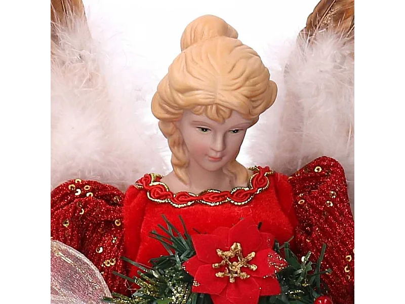 Puntale tessuto angelo con ghirlanda rosso cm ø26h40