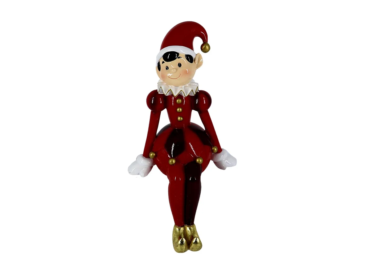 Elfo resina seduto giallo rosso cm 15,20x12,2h28,5