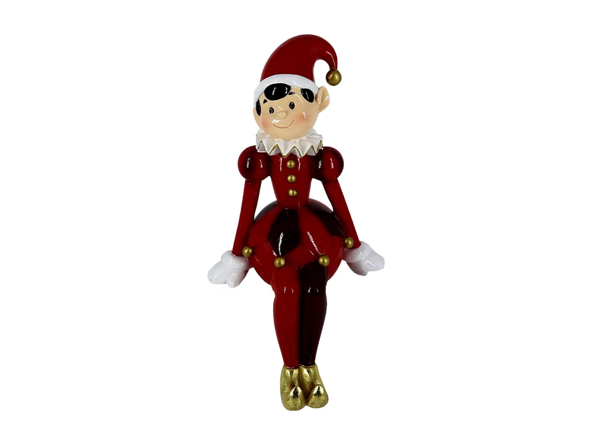 Elfo resina seduto giallo rosso cm 15,20x12,2h28,5