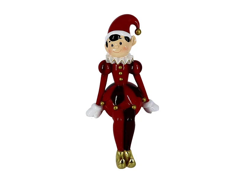 Elfo resina seduto giallo rosso cm 15,20x12,2h28,5