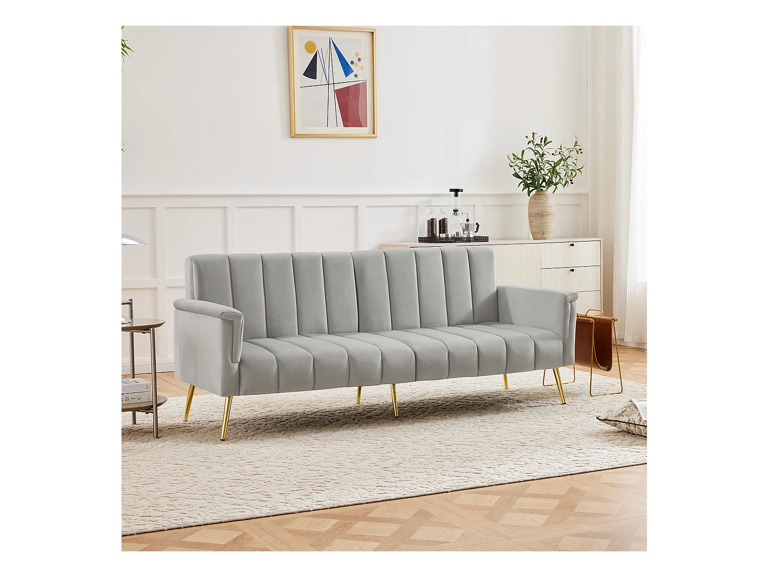 Moderne opklapbare slaapbank - 183 x 76 x 75 cm - met hulppoten + slaapfunctie - fluweel - grijs