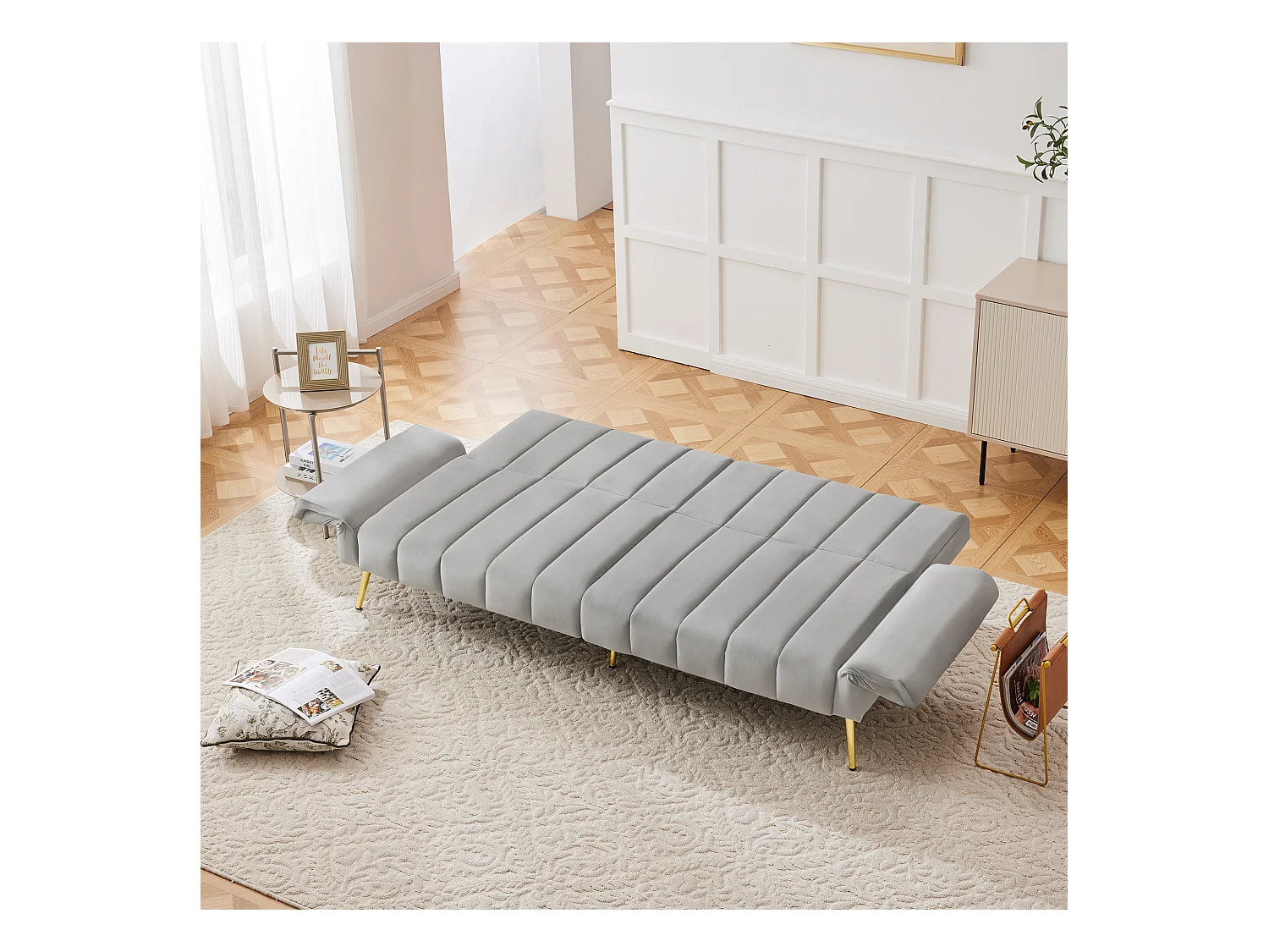 Moderne opklapbare slaapbank - 183 x 76 x 75 cm - met hulppoten + slaapfunctie - fluweel - grijs