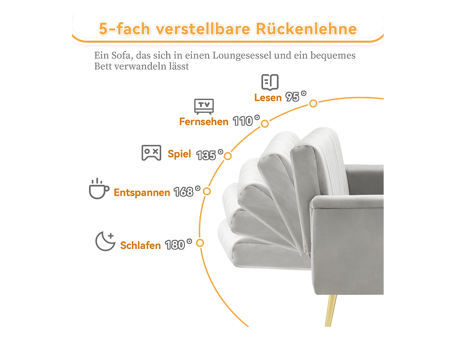 Moderne opklapbare slaapbank - 183 x 76 x 75 cm - met hulppoten + slaapfunctie - fluweel - grijs