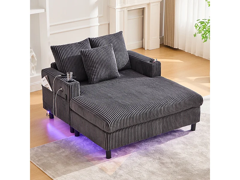 Divano letto 3 posti - 142 x 128 x 85 cm - con portabicchieri + porte USB + LED - velluto - grigio scuro