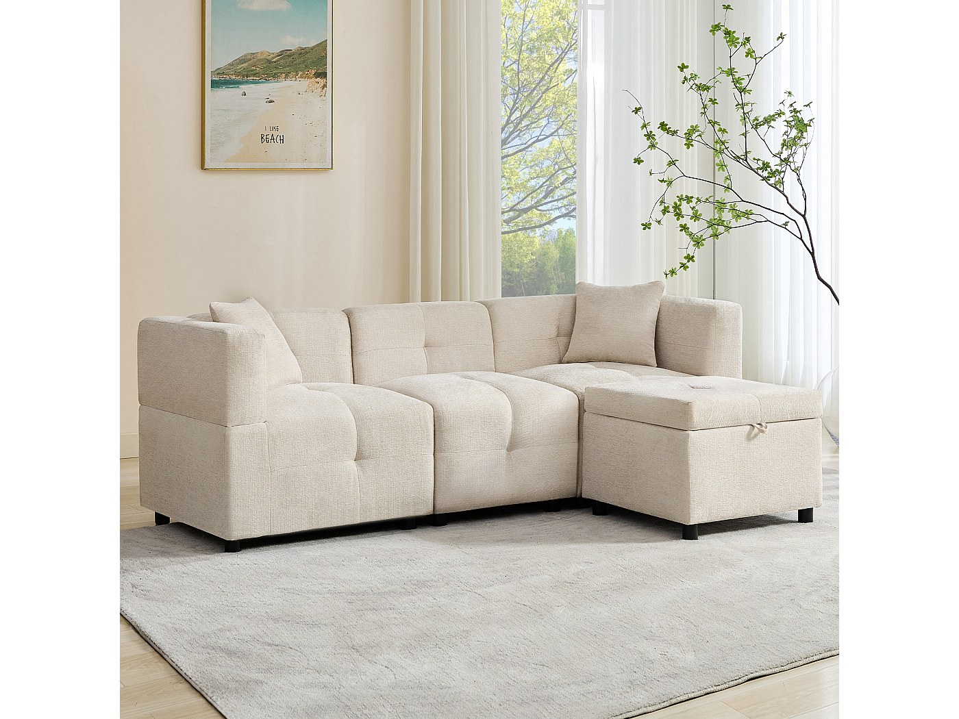 VidaXL Divano A 3 Posti In Similpelle Cappuccino Con Poggiapiedi – 198 Cm, Struttura Metallo E Compensato