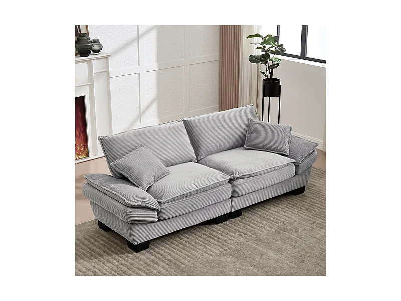 Modernes und schlichtes Doppelsofa - 224 x 81 x 81 cm - mit Bettdecke - Samt - Hellgrau