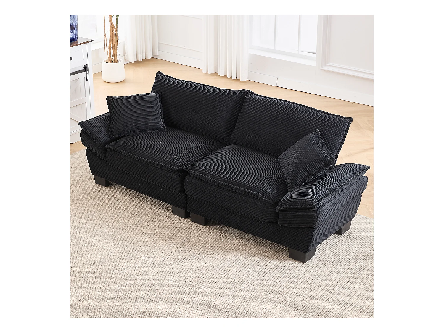 Canapé double moderne et simple - 224 x 81 x 81 cm  - avec une couette - velours - noir