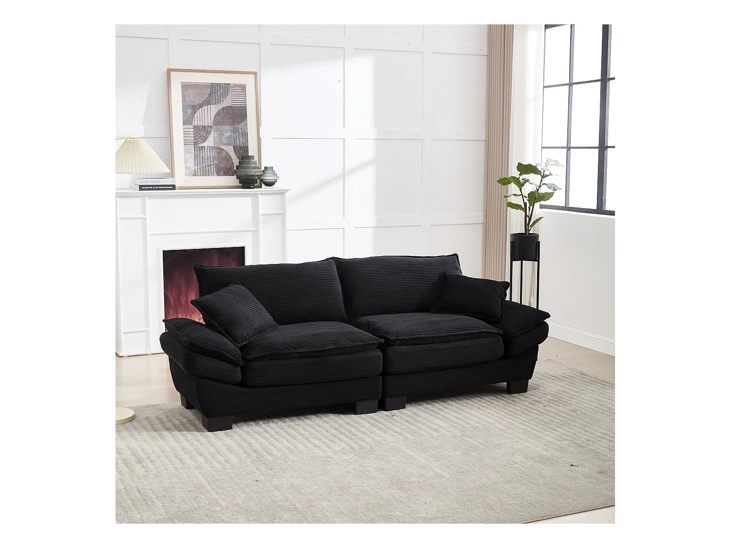 Canapé double moderne et simple - 224 x 81 x 81 cm  - avec une couette - velours - noir