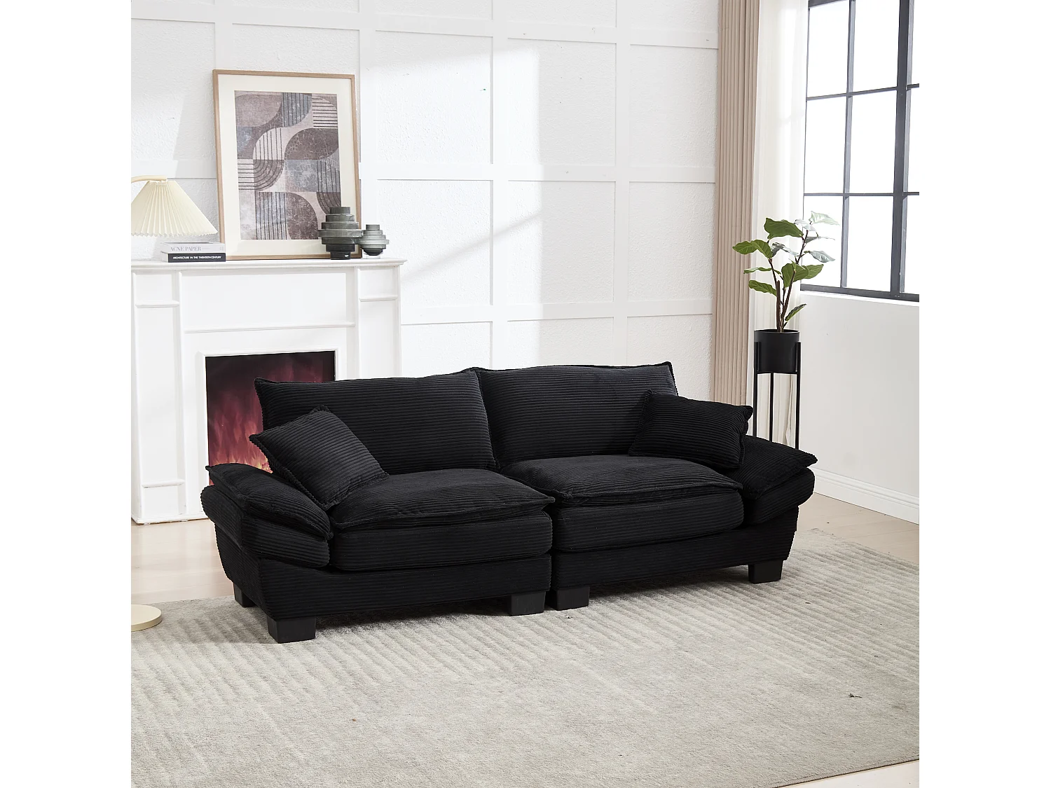 Sofá doble moderno y sencillo - 224 x 81 x 81 cm - con edredón - terciopelo - negro