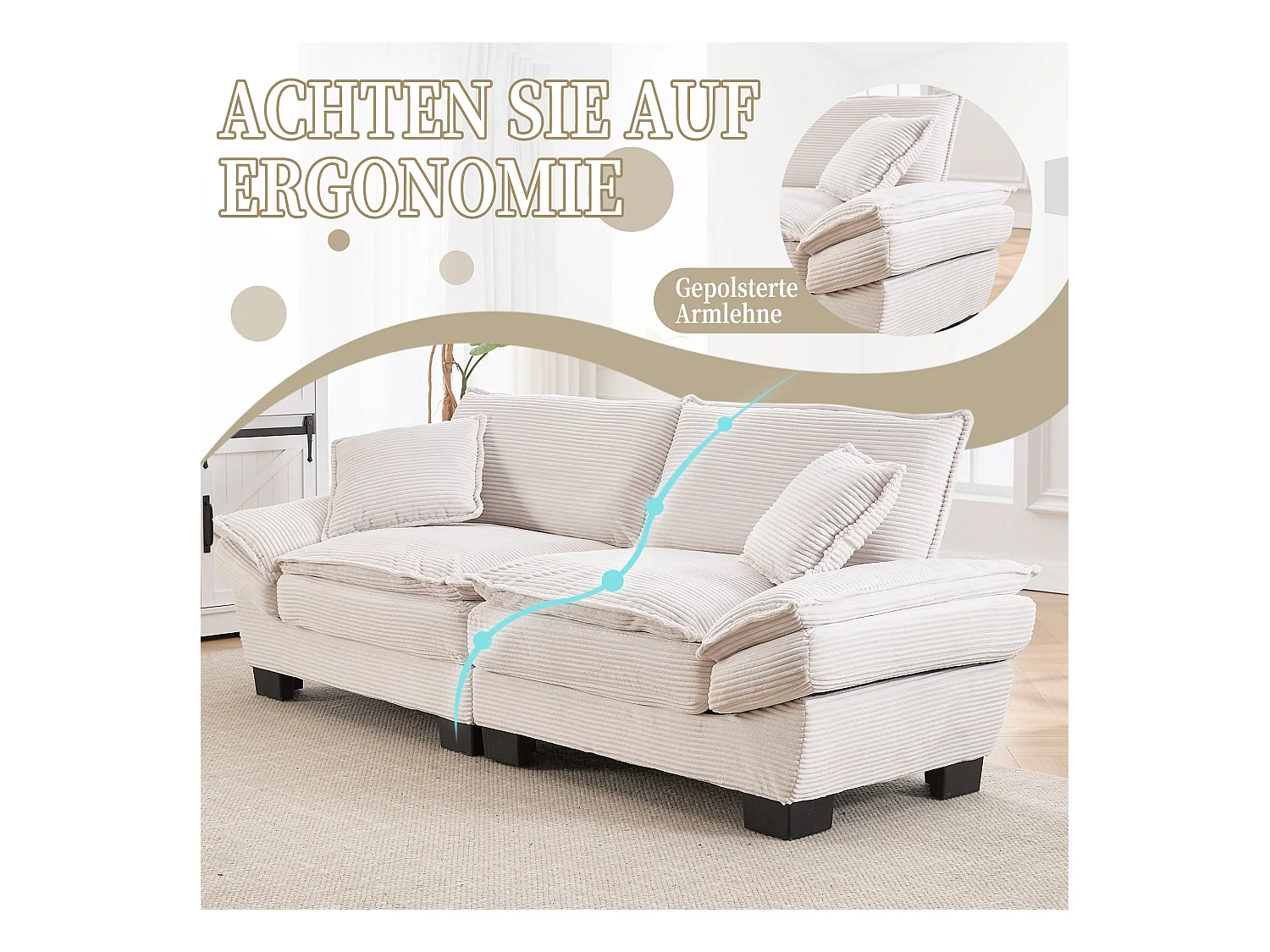 Canapé double moderne et simple - 224 x 81 x 81 cm  - avec une couette - velours - beige