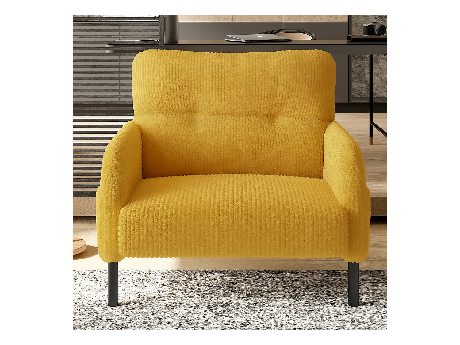 Ensemble Canapé 3 places - 120 x 75 x 79 cm - avec repose-pieds + canapé 2 places + fauteuil - Velours - jaune