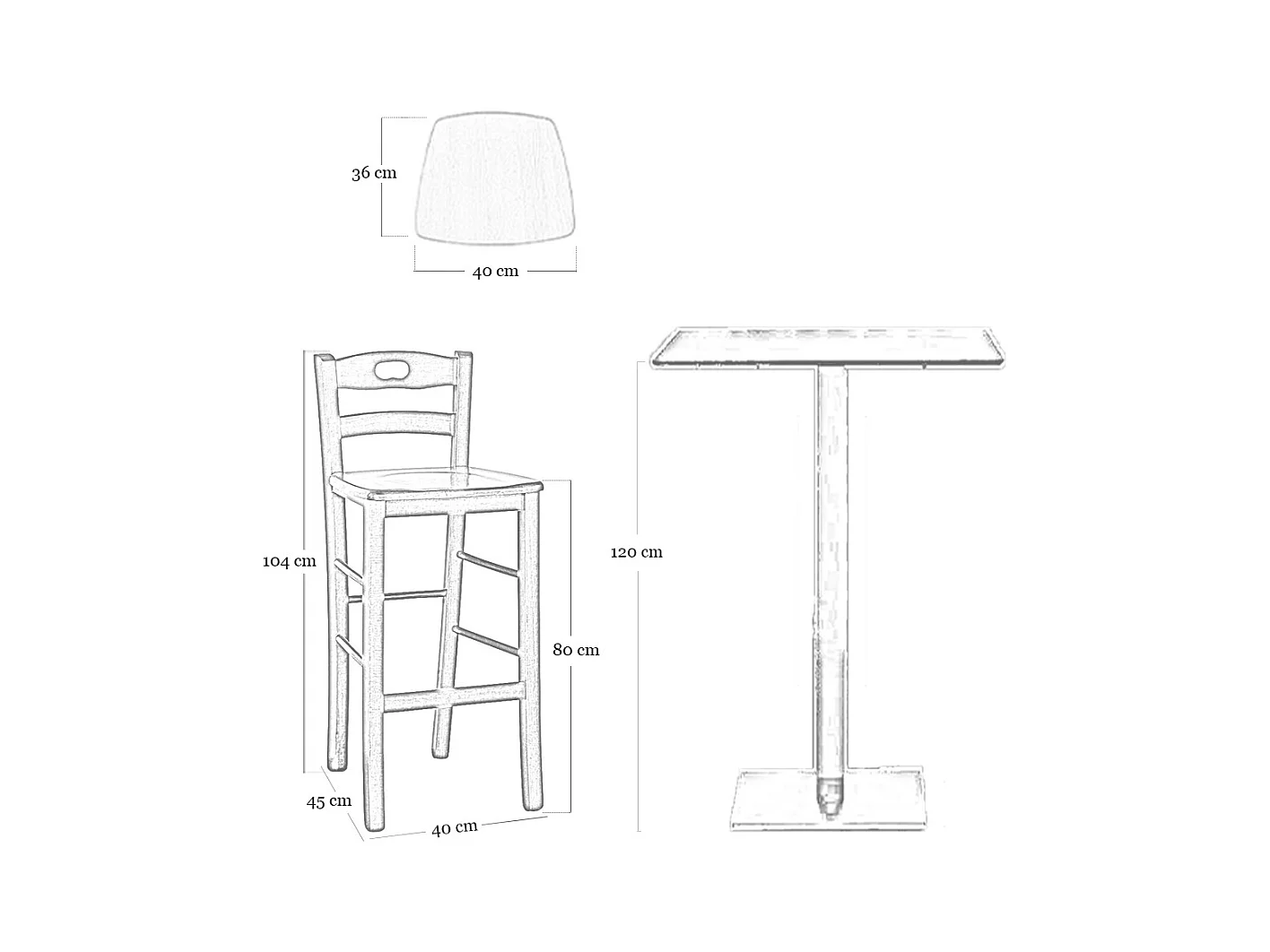Juego de 2 taburetes de bar de 80 cm de altura en madera de nogal oscuro con mango y asiento de madera maciza.