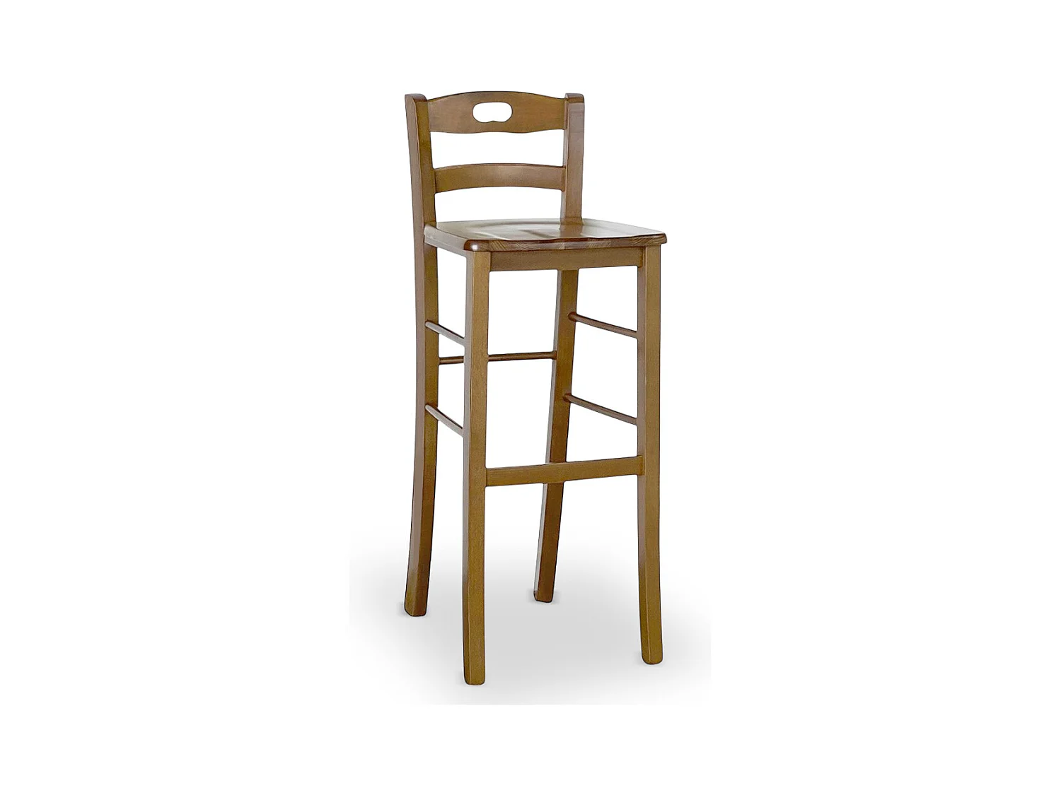 Tabouret snack de 80 cm de haut en bois de noyer clair avec poignée et assise en bois massif