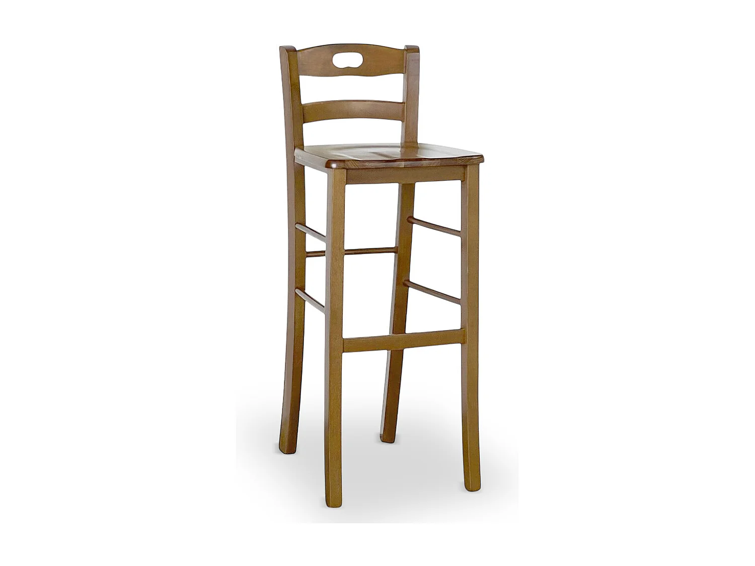 Tabouret snack de 80 cm de haut en bois de noyer clair avec poignée et assise en bois massif