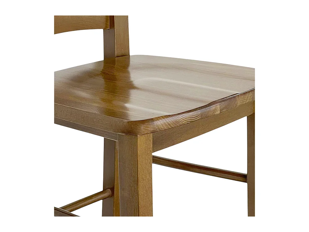 Conjunto de 2 taburetes de bar de 80 cm de altura en madera de nogal claro con asiento y mango de madera maciza.