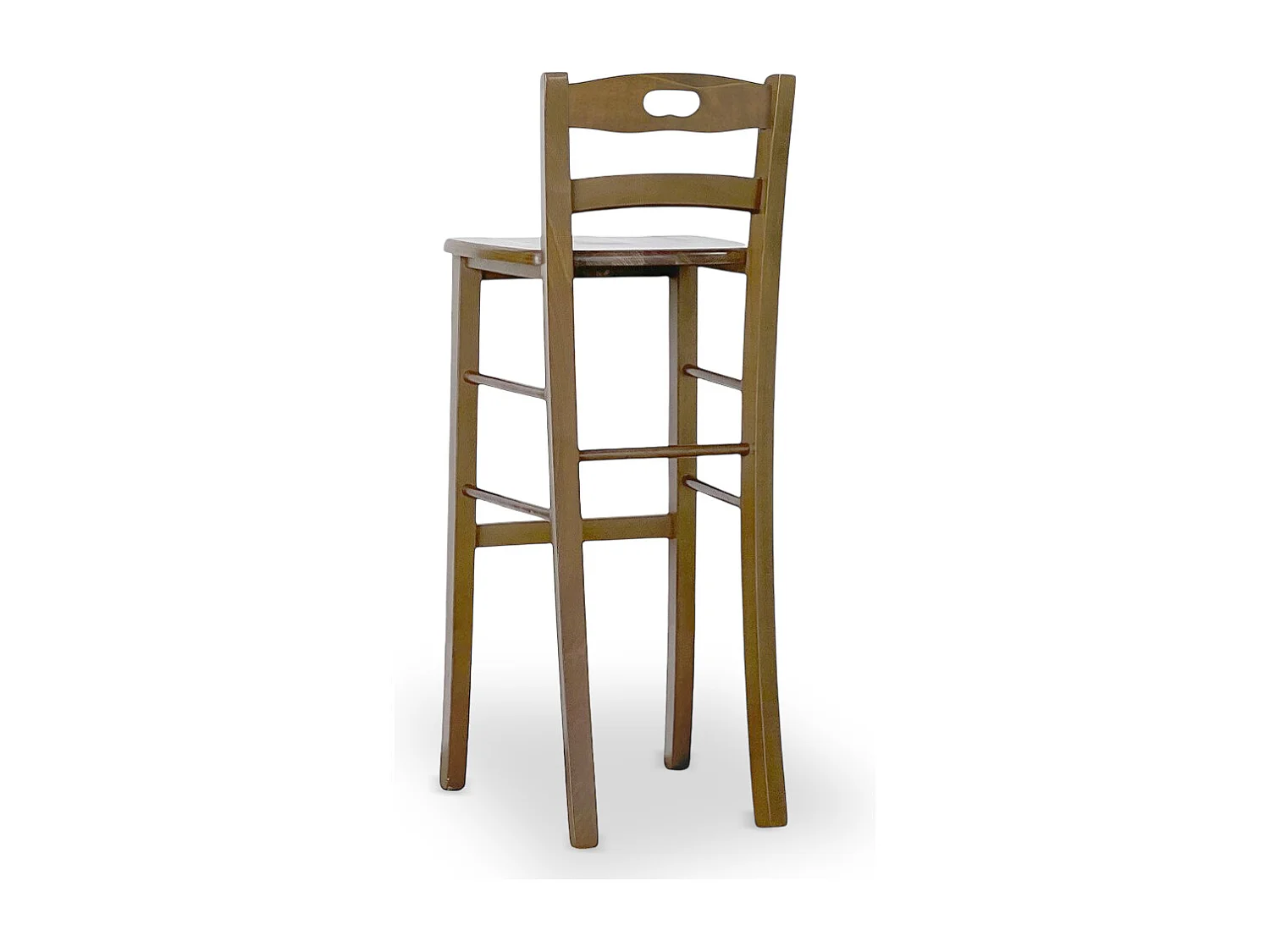 Conjunto de 2 taburetes de bar de 80 cm de altura en madera de nogal claro con asiento y mango de madera maciza.