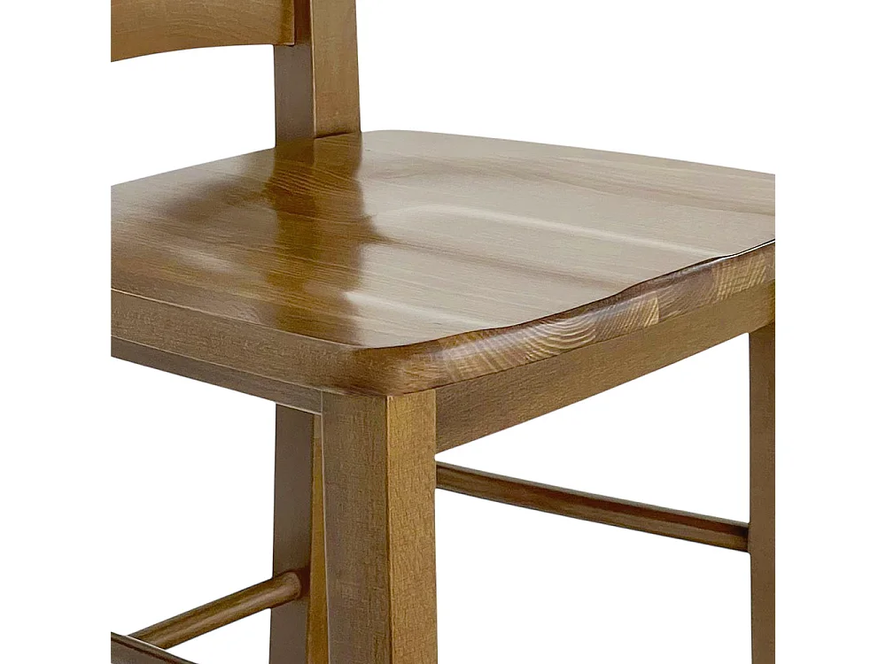 Conjunto de 2 taburetes de bar de 80 cm de altura en madera de nogal claro con asiento y mango de madera maciza.