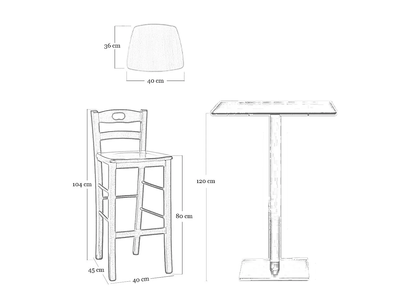 Conjunto de 2 taburetes de bar de 80 cm de altura en madera de nogal claro con asiento y mango de madera maciza.