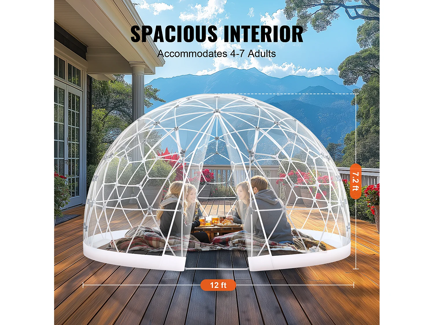 Cúpula de Burbujas SucceBuy de 366cm, Refugio de Campamento Geodésico Exterior, Igloo de Jardín Transparente Impermeable con Ventana, Perfecto para Terraza
