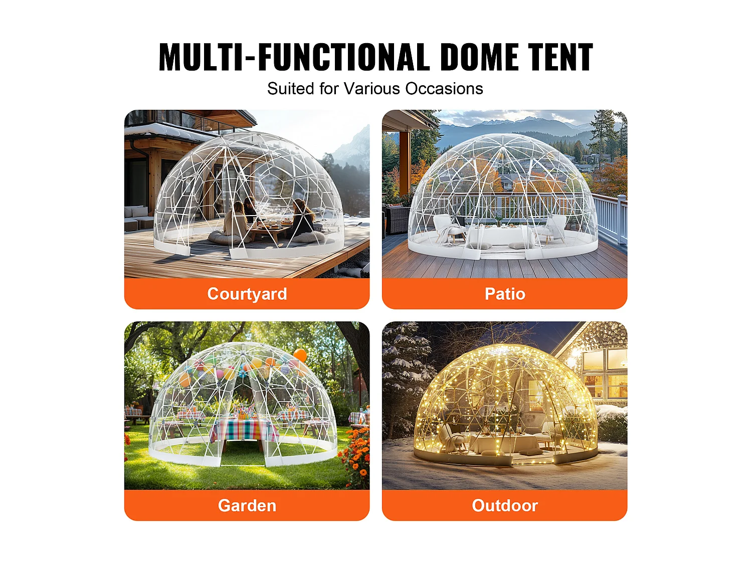Cúpula de Burbujas SucceBuy de 366cm, Refugio de Campamento Geodésico Exterior, Igloo de Jardín Transparente Impermeable con Ventana, Perfecto para Terraza