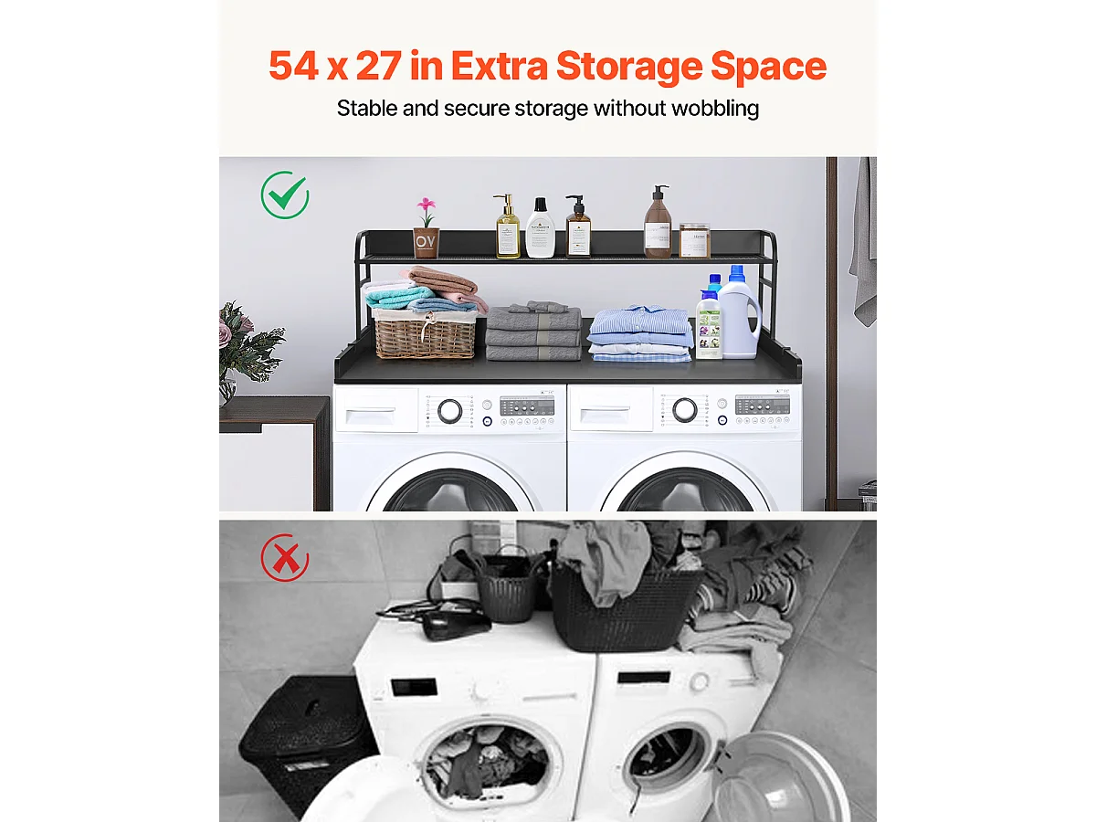 Encimera de Lavadora-Secadora SucceBuy 137x69 CM, Encimera de Lavado de Madera con Almohadillas Antideslizantes, Resistente al Agua para una Organización