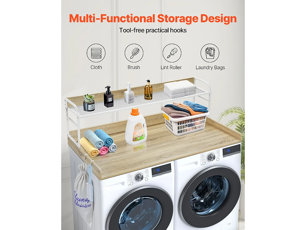 Piano di Lavoro per Lavatrice-Asciugatrice SucceBuy con Scaffale 137x69 CM Copertura per Lavatrice-Asciugatrice in Legno Quercia