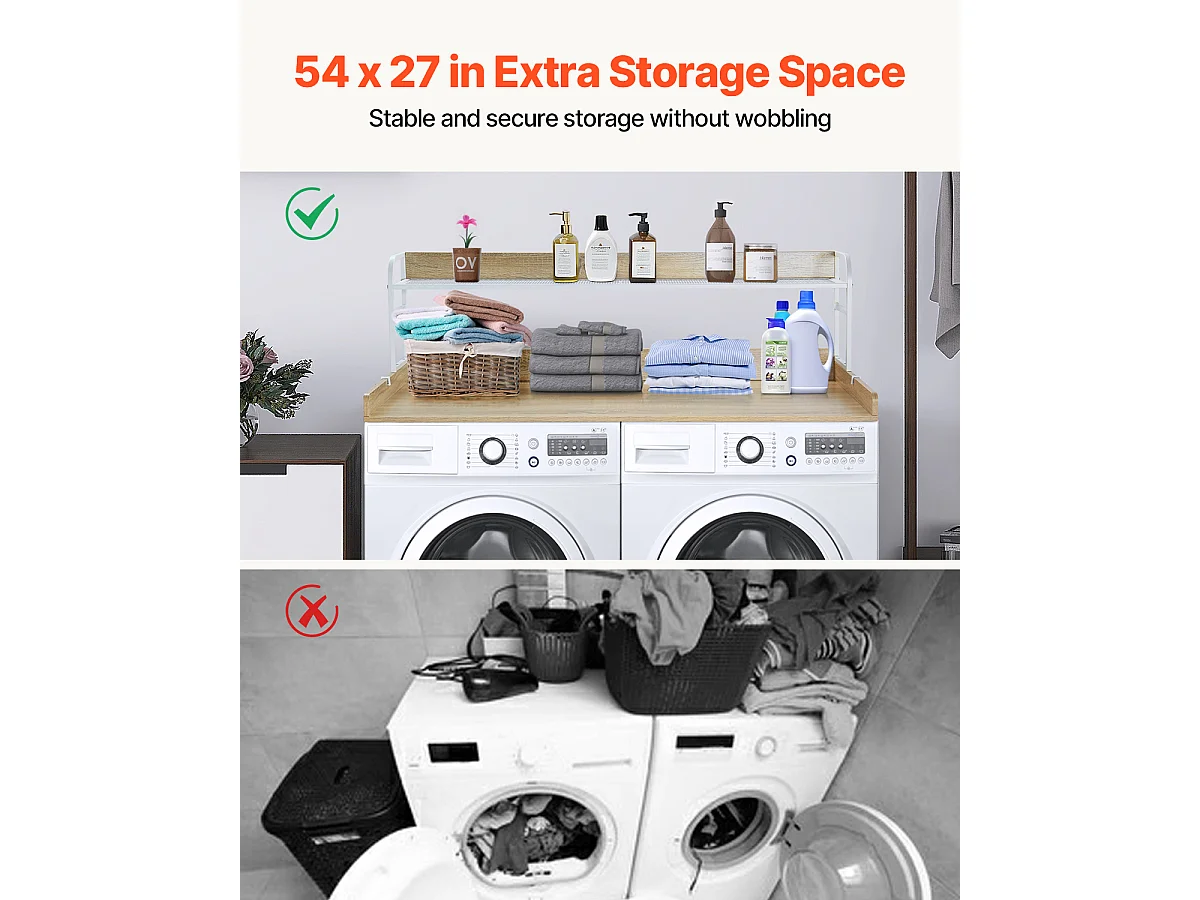 Piano di Lavoro per Lavatrice-Asciugatrice SucceBuy con Scaffale 137x69 CM Copertura per Lavatrice-Asciugatrice in Legno Quercia