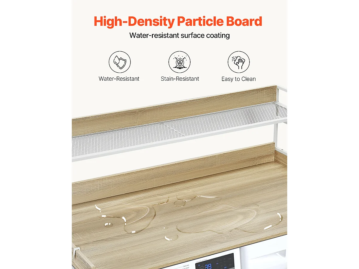 Piano di Lavoro per Lavatrice-Asciugatrice SucceBuy con Scaffale 137x69 CM Copertura per Lavatrice-Asciugatrice in Legno Quercia