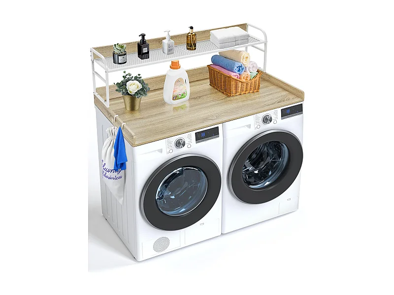 Piano di Lavoro per Lavatrice-Asciugatrice SucceBuy con Scaffale 137x69 CM Copertura per Lavatrice-Asciugatrice in Legno Quercia