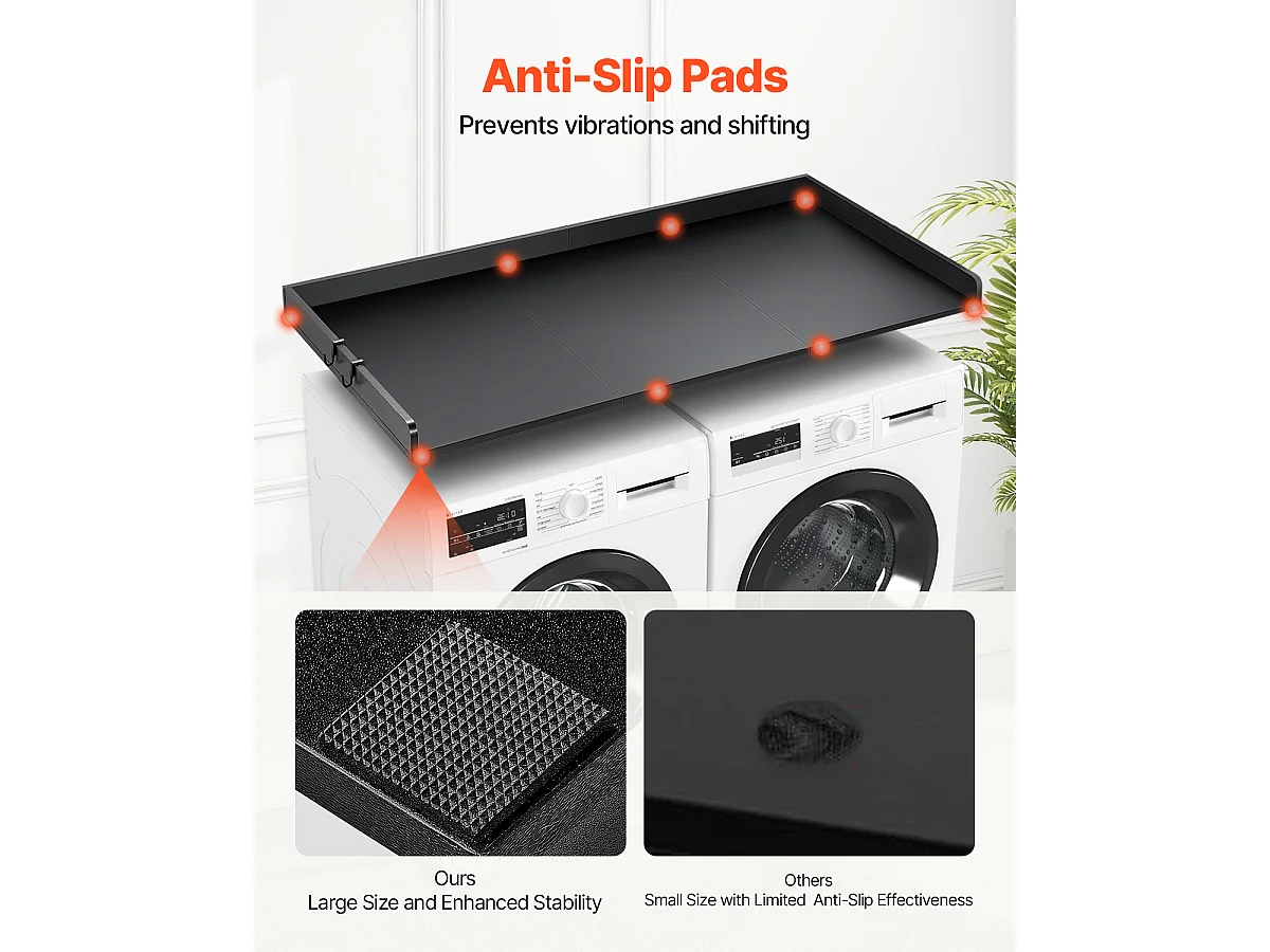 Waschmaschine-Trockner-Werkbank SucceBuy, 137x69 CM, mit 3 Paneelen, Wasserfeste Waschküchen-Arbeitsplatte, Rutschfeste Pads für Organisation