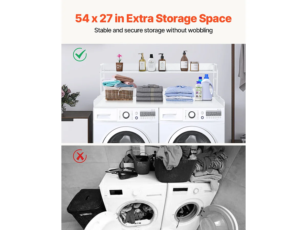 Comptoir de Laveuse-Sécheuse SucceBuy, 137x69 CM avec Étagère à 2 Niveaux avec Coussinets Antidérapants et Housse de Protection pour Linge Résistante à l'Eau