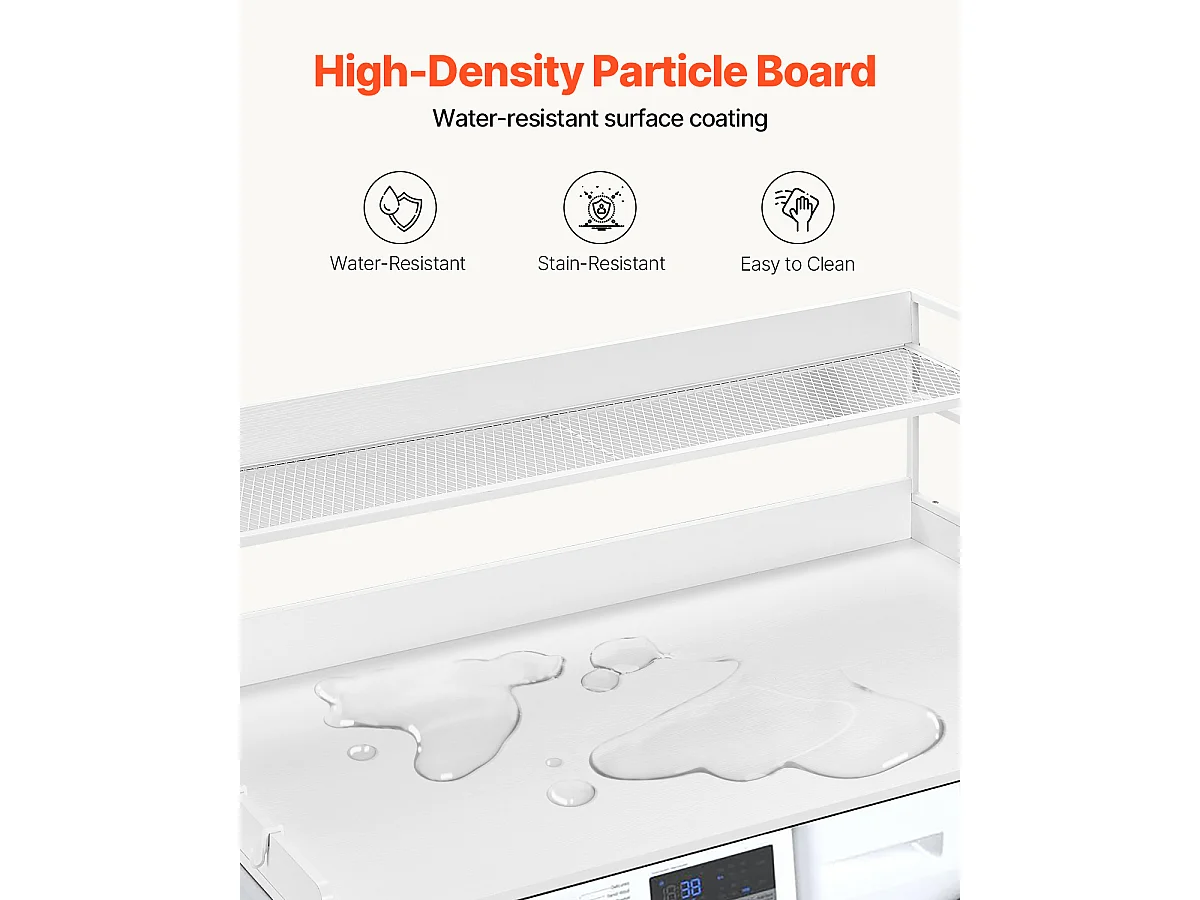 Comptoir de Laveuse-Sécheuse SucceBuy, 137x69 CM avec Étagère à 2 Niveaux avec Coussinets Antidérapants et Housse de Protection pour Linge Résistante à l'Eau