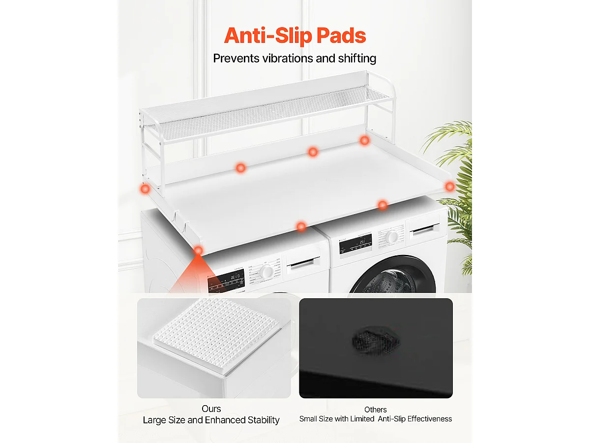 Comptoir de Laveuse-Sécheuse SucceBuy, 137x69 CM avec Étagère à 2 Niveaux avec Coussinets Antidérapants et Housse de Protection pour Linge Résistante à l'Eau