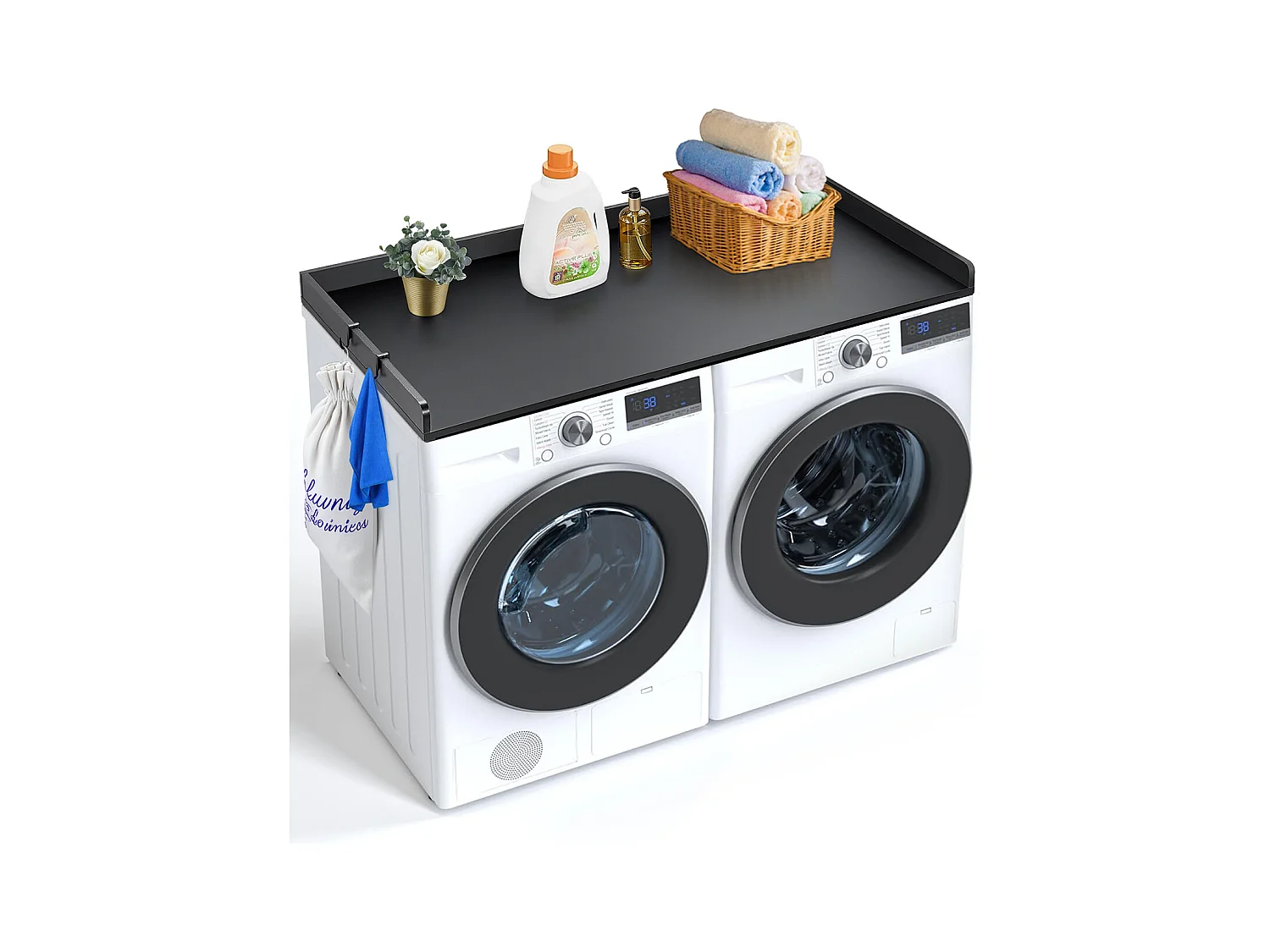 Comptoir de Laveuse-Sécheuse SucceBuy, 137x69 CM, Housse Résistante à l'Eau avec Coussinets Antidérapants, pour l'Organisation de la Buanderie, Noir