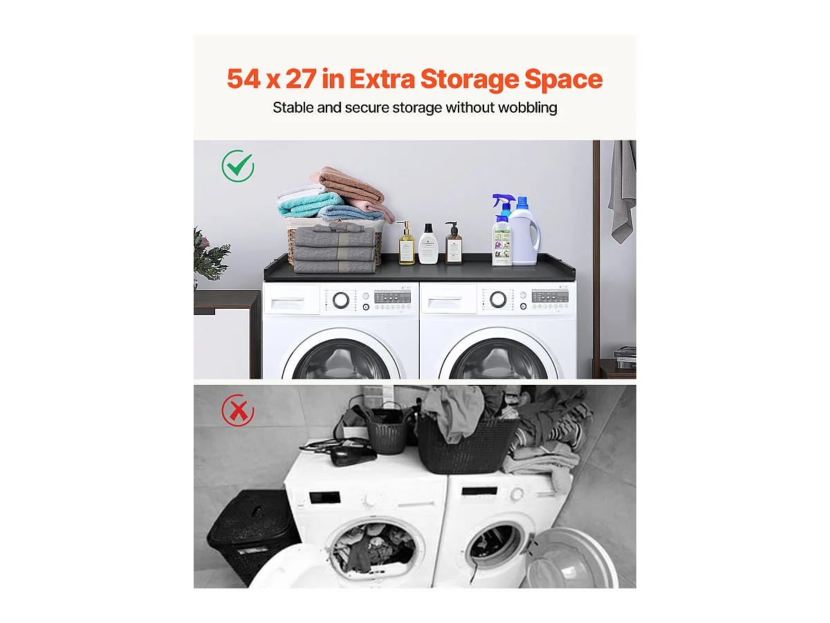 Comptoir de Laveuse-Sécheuse SucceBuy, 137x69 CM, Housse Résistante à l'Eau avec Coussinets Antidérapants, pour l'Organisation de la Buanderie, Noir