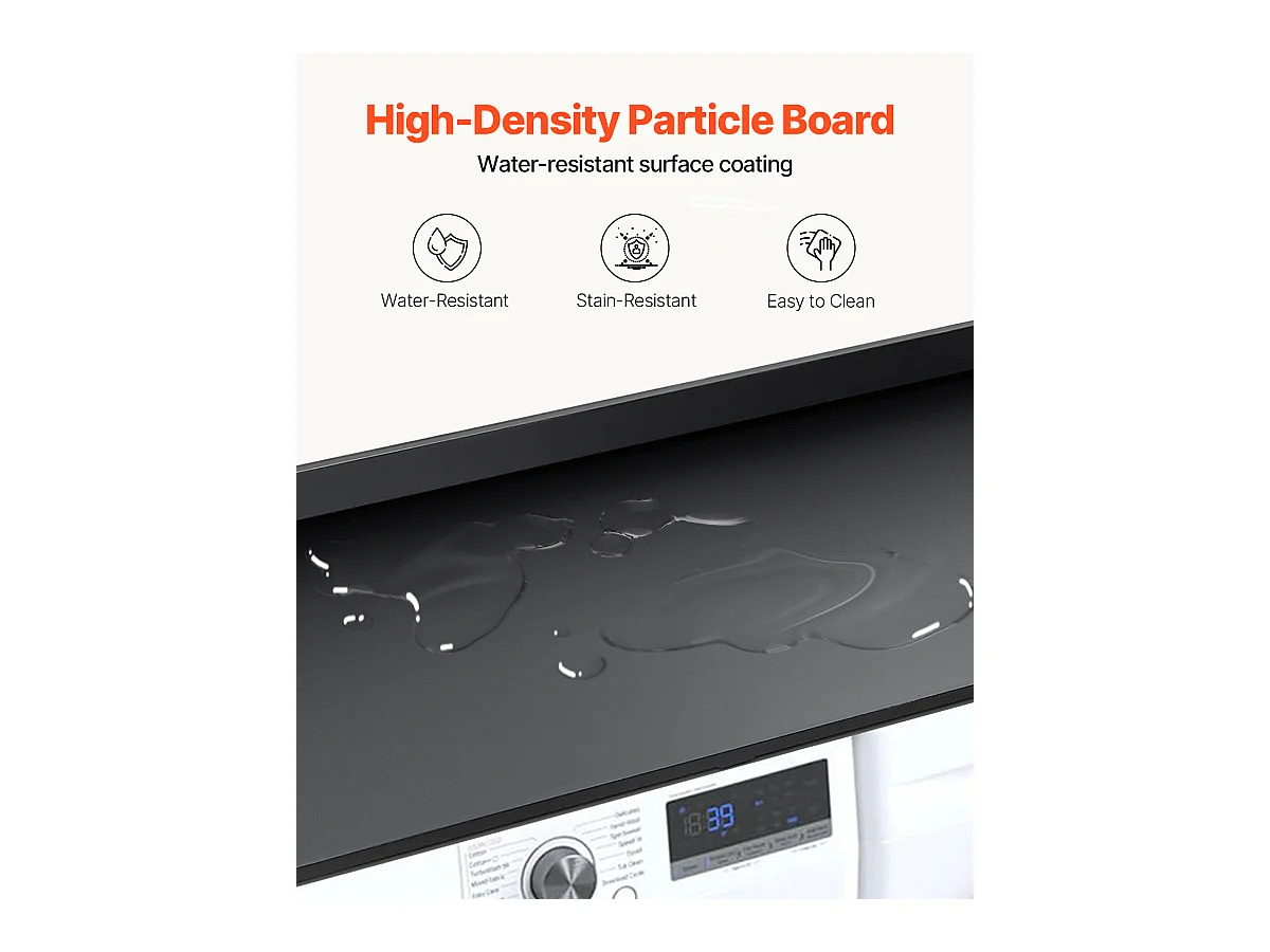 Comptoir de Laveuse-Sécheuse SucceBuy, 137x69 CM, Housse Résistante à l'Eau avec Coussinets Antidérapants, pour l'Organisation de la Buanderie, Noir