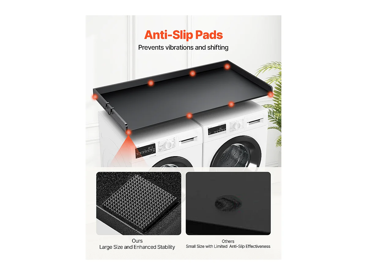Comptoir de Laveuse-Sécheuse SucceBuy, 137x69 CM, Housse Résistante à l'Eau avec Coussinets Antidérapants, pour l'Organisation de la Buanderie, Noir
