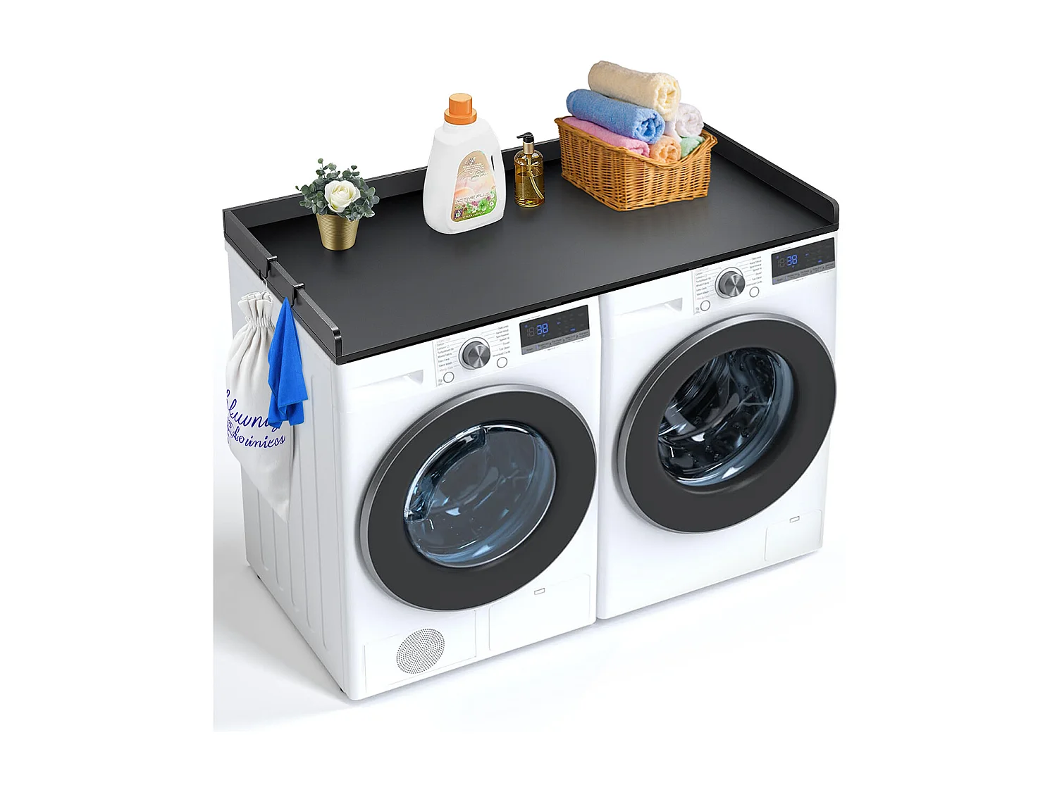 Comptoir de Laveuse-Sécheuse SucceBuy, 137x69 CM, Housse Résistante à l'Eau avec Coussinets Antidérapants, pour l'Organisation de la Buanderie, Noir