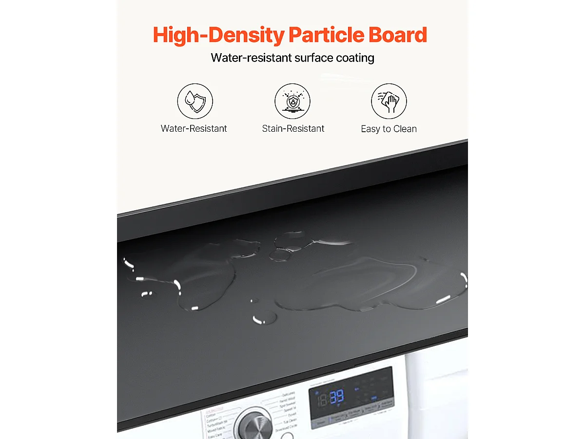 Comptoir de Laveuse-Sécheuse SucceBuy, 137x69 CM, Housse Résistante à l'Eau avec Coussinets Antidérapants, pour l'Organisation de la Buanderie, Noir