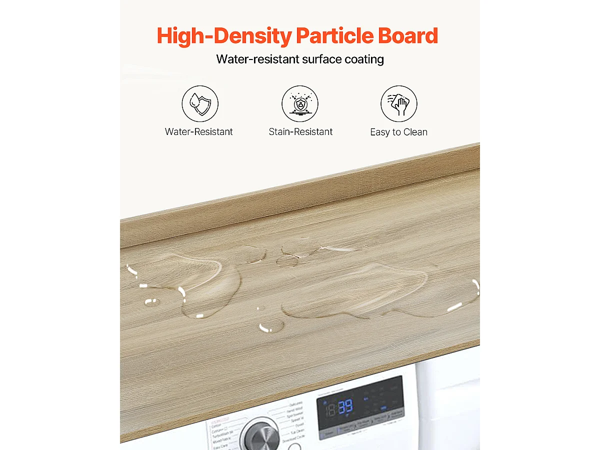 Piano di Appoggio per Lavatrice-Asciugatrice SucceBuy in Legno 137x69 CM, in Legno, Resistente all'Acqua con Cuscinetti Antiscivolo, per Organizzazione Lavaggio