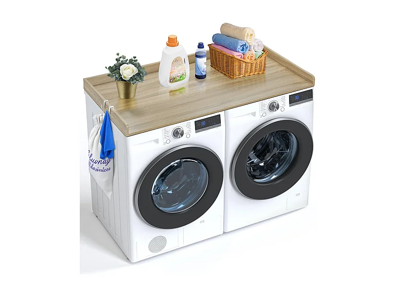 Piano di Appoggio per Lavatrice-Asciugatrice SucceBuy in Legno 137x69 CM, in Legno, Resistente all'Acqua con Cuscinetti Antiscivolo, per Organizzazione Lavaggio