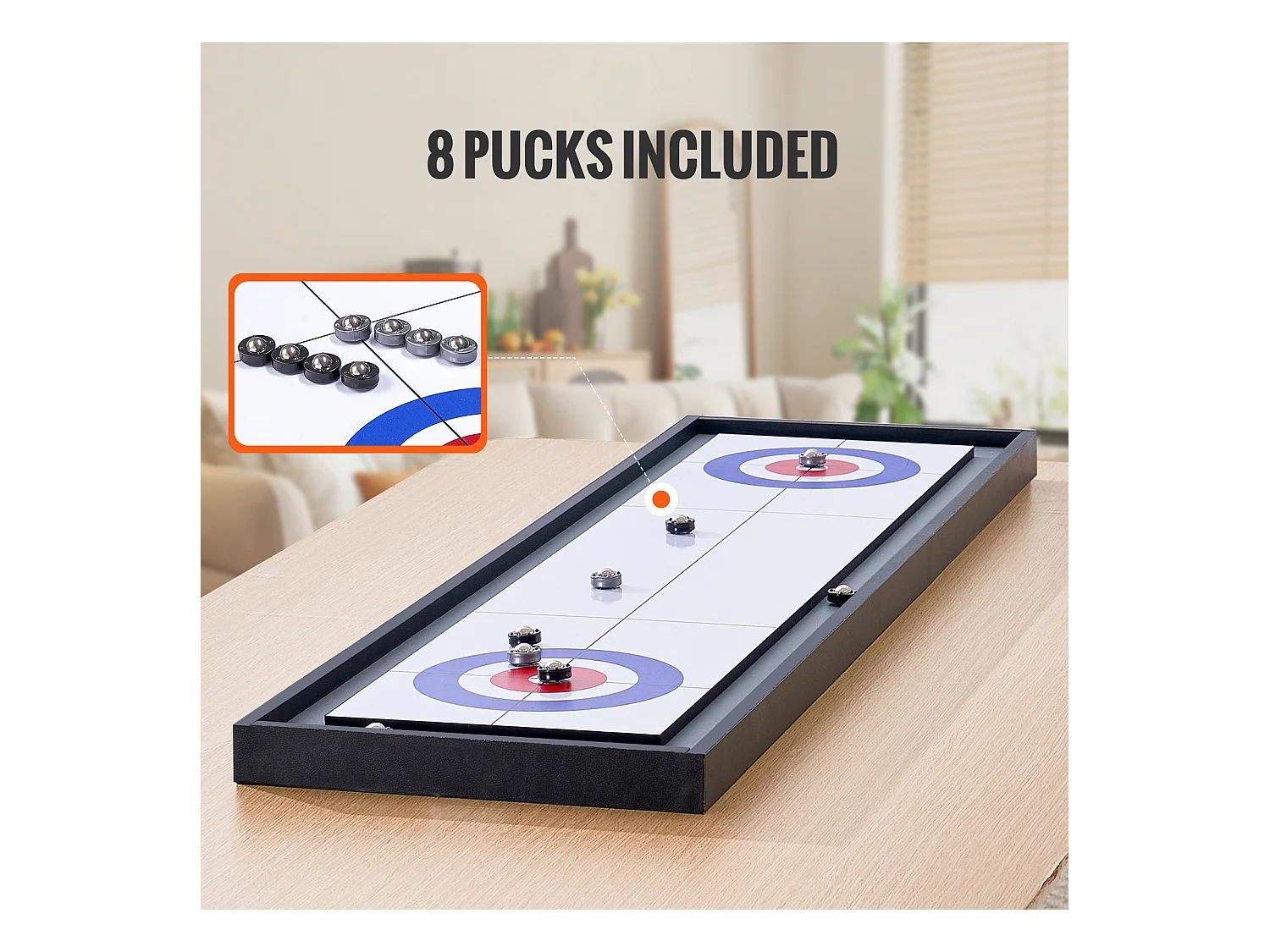 Speltafel voor Schijven SucceBuy en Curling 2-in-1 Draagbaar Shuffleboard van 114.3cm